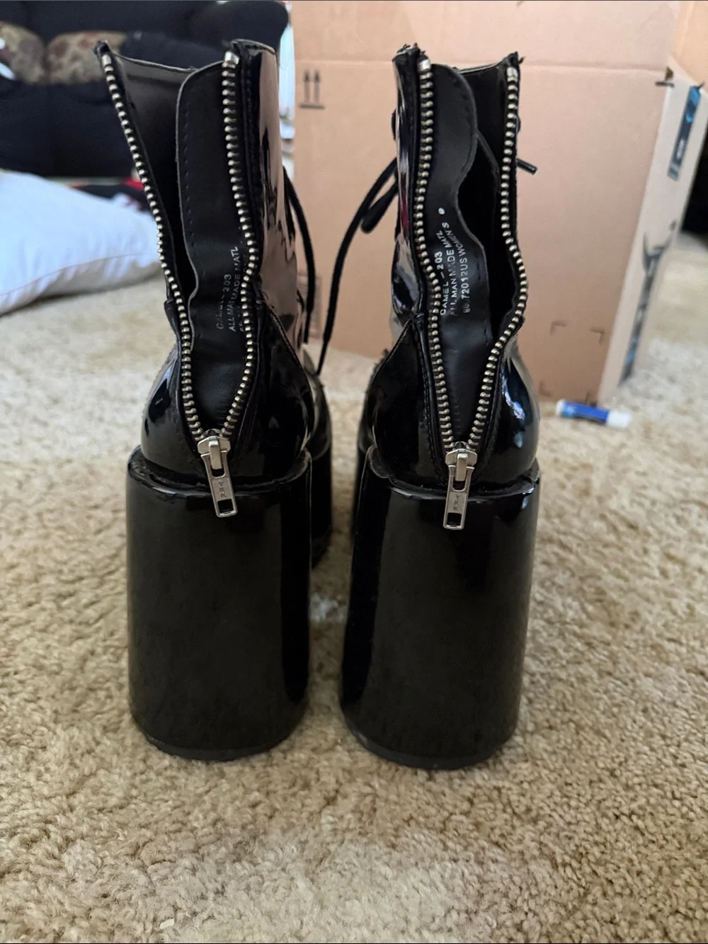 Demonia Black Patent High Platform Lace-Up Boots